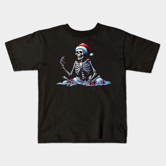 skeleton Santa Claus Kids T-Shirt by MZeeDesigns